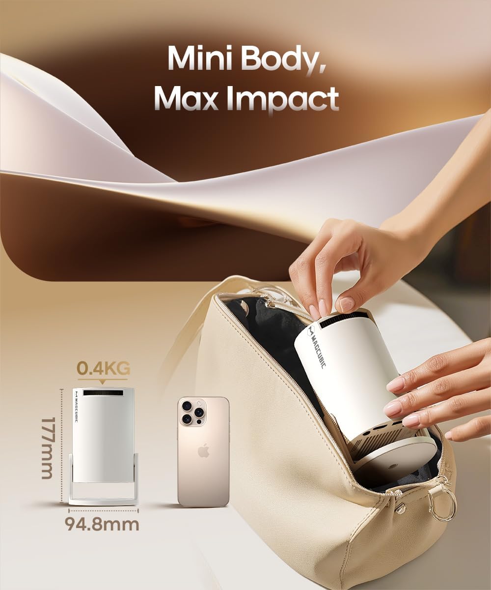 Upgrade HY300PRO Mini Projector with Wifi and Bluetooth, 4K Support Smart Portable Projector Android 14, Auto Keystone, Voice Control Remote, 180 Degree Rotation, Home Video Projetor for Bedroom